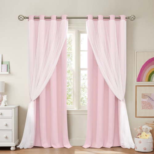 Lapalife Blackout Double Layer Curtains 63inches with Sheer Thermal Insulated Grommet Window Panel for Nursery Bedroom Living Room, 1 Panel