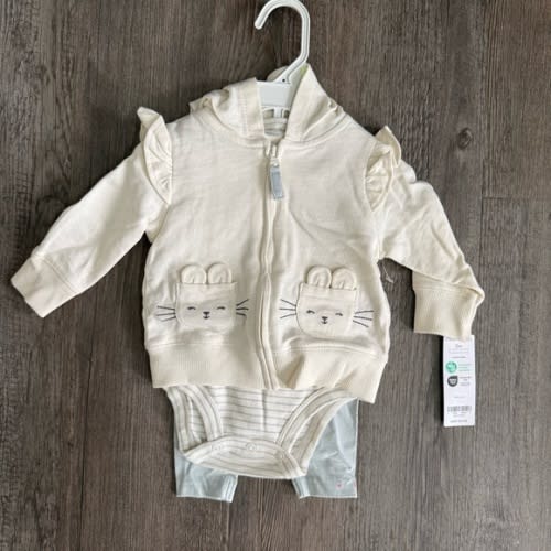 Carters Baby Bunnies Hoodie and Bodysuit 3 piece Set