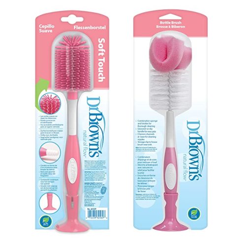 Dr. Brown's Baby Bottle and Nipple Brush Soft Touch and Sponge Brush, Pink Variety Pack, 2 Count