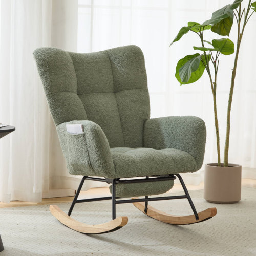 George Oliver Teddy Velvet Rocking Chair With Retractable Footrest | Wayfair