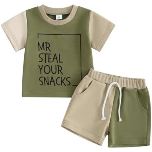 Toddler Baby Boy Summer Clothes Short Sleeve Letter Print T Shirt Tops + Elastic Shorts Infant Casual Outfit Set