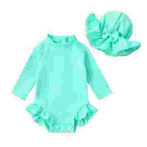 Happy Town Infant Girls Swimsuit 0-24M Long Sleeve One-Piece Rash Guard Swimsuit with Hat,UPF 50+