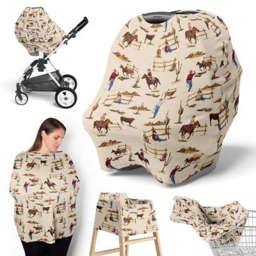Sweet Jojo Designs Boy 5-in-1 Multi Use Baby Nursing Cover And Car Seat Canopy Wild West Collection