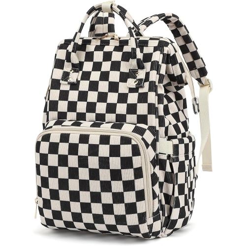 Baby Diaper Bag Backpack for Mom, Large Capacity Travel Nappy Bag for Boys & Girls with Stroller Straps (Corduroy Checkered Black)