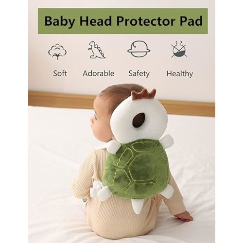 Toddler Baby Head Protection Cushion Backpack Wear ,Green Turtle