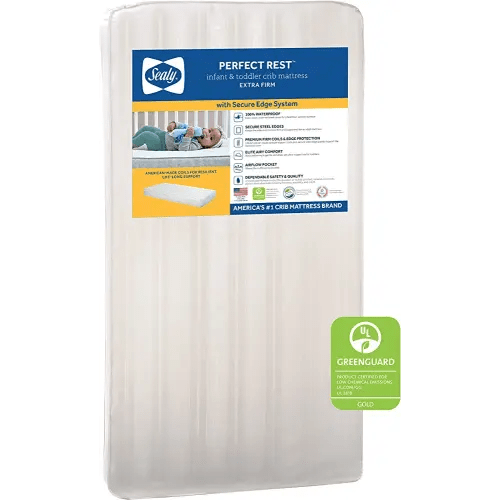 Sealy Perfect Rest Waterproof Baby Crib and Toddler Mattress Extra Firm Airy Comfort - 150 Premium Coils - Made in USA, 52"x28"