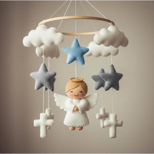 Cross Baby Mobile and Angel Baby Christian Nursery Jesus Cot Mobile Religion Crib Mobile Sacred Baby Shower Gift Mom and New Born Gift Felt