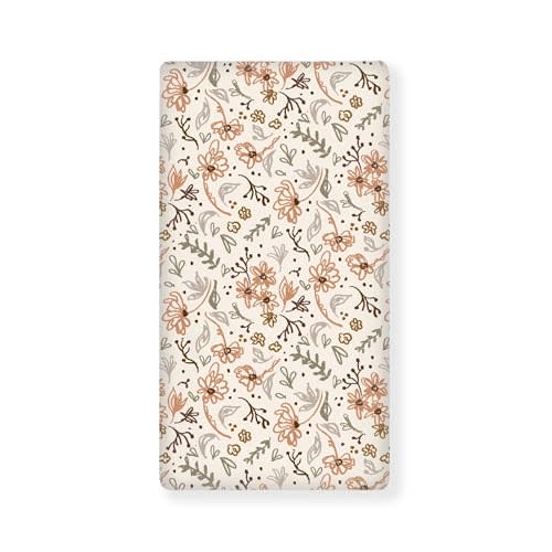 QINBEIDU Boho Floral Fitted Crib Sheet Simple Modern Flower Standard Crib Mattress Fitted Sheet Earthy Tone Baby Toddler Bed Mattress Sheets for Boys Girls 28"x52"