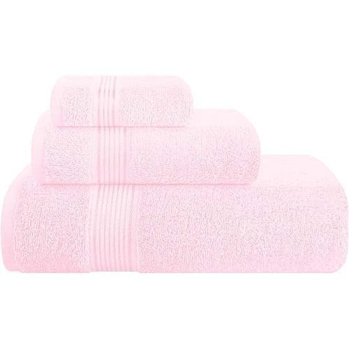 Belizzi Home Ultra Soft 3 Pack Cotton Towel Set, Contains a Bath Towel 28x55 inch, a Hand Towel 16x24 inch & a Wash Coth 12x12 inch, Ideal Everyday use, Compact & Lightweight - Pink
