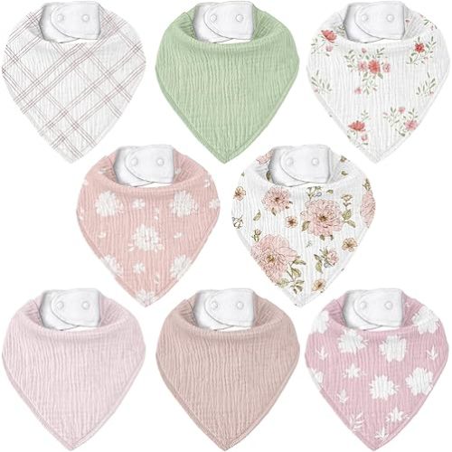 Muslin Baby Bibs 8 Pack, Baby Bandana Drool Bib for Drooling and Teething, Cotton Soft Absorbent for Girls Boys