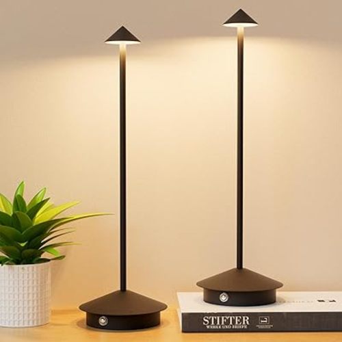 2-Pack 6000mAh Rechargeable Led Table Lamp Cordless,3000K-6000K Stepless Dimming Touch Lamps with Memory Function,IP54 Waterproof Aluminum Table Light for Outdoor/Bars/Restaurant/Patio(Black)