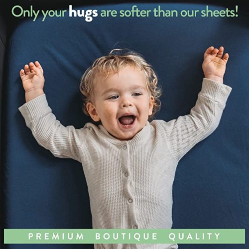 Pack and Play Sheets Fitted – Compatible with Graco Pack n Play Playard Crib and Other 27 x 39 Inch Playpen Mattress – Snuggly Soft 100% Jersey Cotton – Dusty Blue + Navy – 2 Pack - for Graco Pack n Play Playards