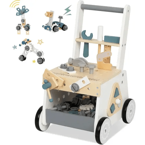 Wooden Baby Push Walker for Toddlers - Multifunctional Montessori Tool Bench Baby Walking Toy with Educational Activities, Ideal for Boys and Girls Aged 3 Years
