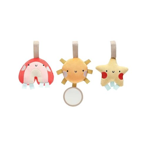 Pearhead Rainbow Sun and Stars Stroller Toys, Plush Corduroy Baby Travel Car Seat Accessories, Hanging Interactive Sensory, Gender-Neutral Newborn Gifts, Set of 3