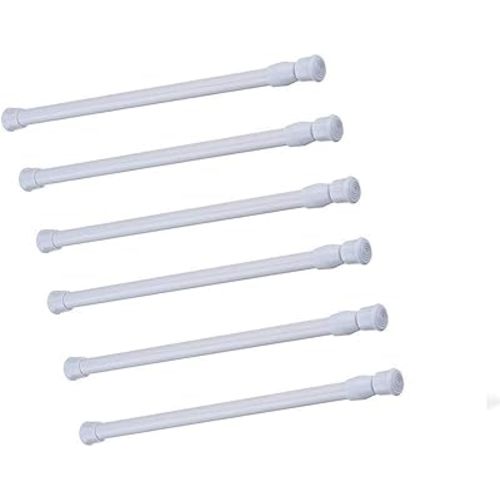 6 Pack Spring Curtain Tension Rods, 15.7-28 Inch Cupboard Bars Tensions Rods Adjustable Extension Rod for Bathroom Window Closet refrigerator bar DIY Projects (White)