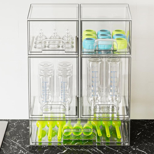 SpaceAid Bottle Storage Organizer Baby - Acrylic Bottles Station Organizer Container, Stackable Clear Drawers for Countertop, Vanity, Bathroom, Cabinet, Pantry Organization, 5 Pack, 2S2M1L, 15.4" H
