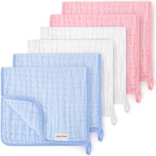Maliton Muslin Burp Cloths for Baby Girl 6 Pack Large 20''x10'' 100% Cotton Burp Rags Absorbent and Soft 6 Layers Muslin Cloth Baby Boy Newborn Essentials Must Haves (Mix)