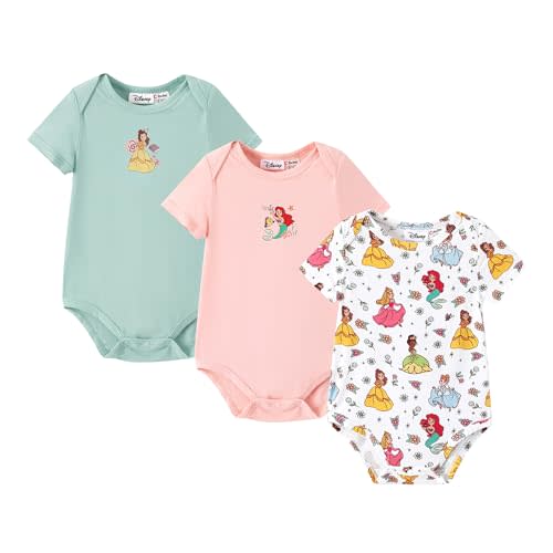 Disney Stitch Princess Marvel 3 Packs Baby Viscose Made from Bamboo Button Dwon Bodysuit for Newborn Infant