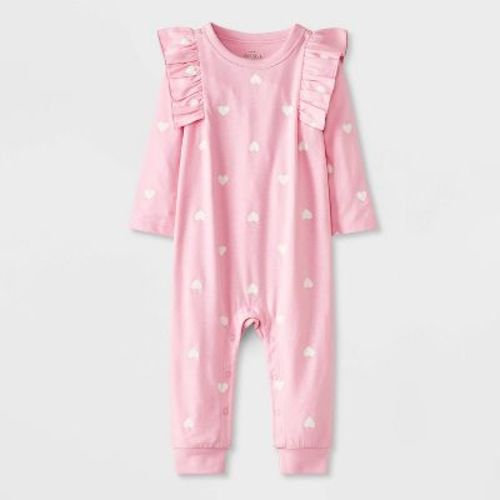 Baby Girls' Heart Printed Romper - Cat & Jack™ Light Pink 0-3m