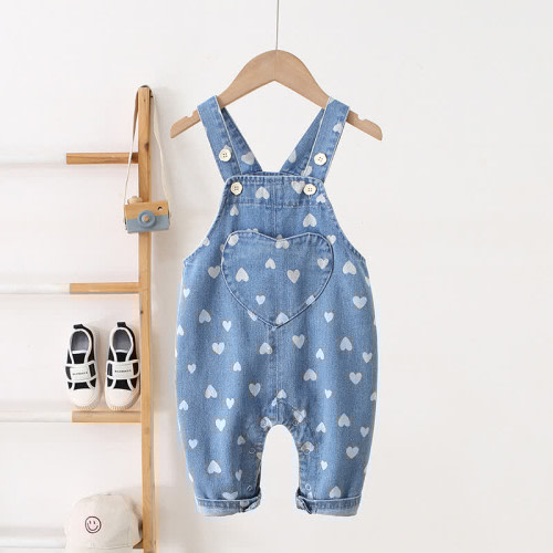 Baby Allover Heart Denim Blue Overalls