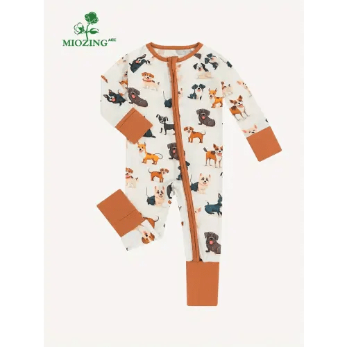 MIOZING Baby Soft High-end Bamboo Fiber Jumpsuit, Cute Cartoon Print Long Sleeve Romper