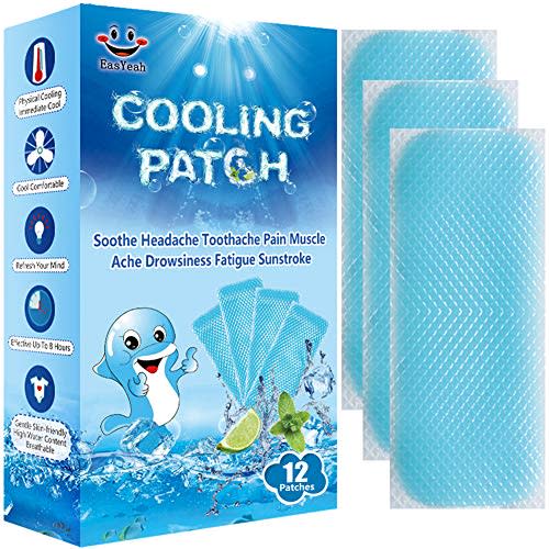 EASYEAH 12 Sheets Cooling Patches for Fever Discomfort & Pain Relief, Cooling Relief Fever Reducer, Soothe Headache Pain, Pack of 12