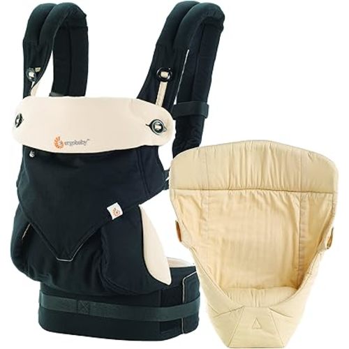 Ergobaby Bundle - 2 Items: Black/Camel All Carry Position Award Winning 360 Baby Carrier and Easy Snug Infant Insert, Natural