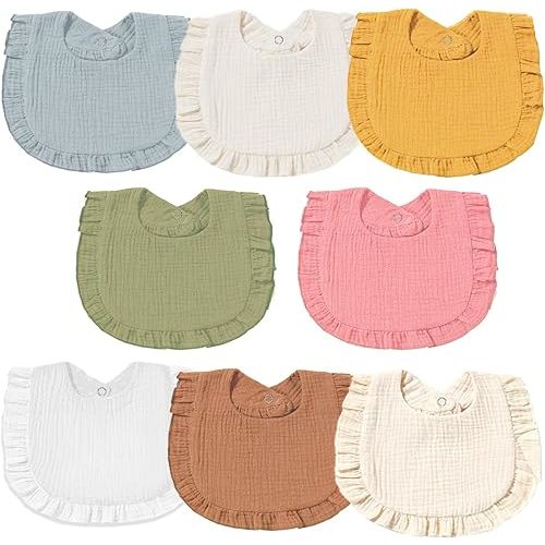 Muslin Baby Bibs for Baby Girls, Muslin Bibs Drool Bandana Bibs 100% Cotton soft 8 Solid Colors Set Bibs