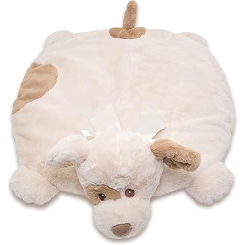 Bearington Baby Lil' Spot Belly Blanket, Beige Puppy Dog Plush Stuffed Animal Tummy Time Play Mat