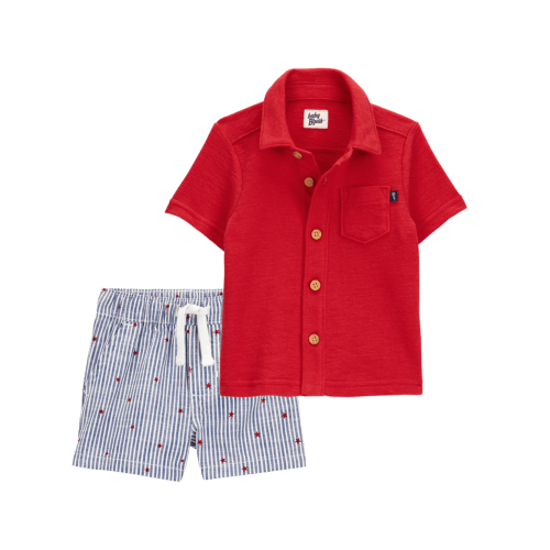 Baby 2-Piece Button-Front Shirt & Star Print Shorts Set - Red/Blue

 | Carter's
