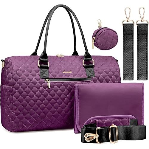 LOVEVOOK Diaper Bag Tote with Pacifier Case and Changing Pad, Large Capacity Mommy Bag for Hospital and Weekender Travel, Functional Baby Bag Newborn Baby Essential, Purple