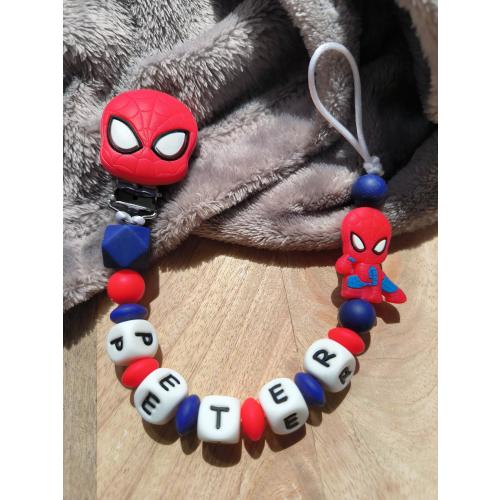 personalized spiderman pacifier clip baby first name, spiderman pacifier clip, baby birth gift, silicone bead, new parent gift