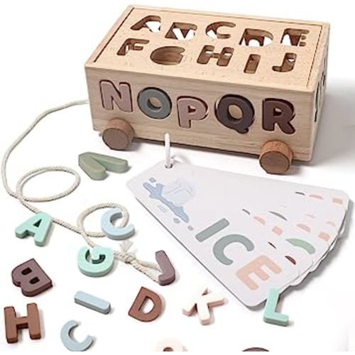 Alphabet ABC Learning Puzzles Toy | Toddler Montessori Educational Toys | Wooden Shape Sorting Toys Gifts with Flash Cards, Boys & Girls Preschool Learning Fine Motor Skills Game for 2 3 4 Year Old