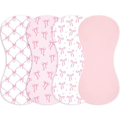 Boao 4 Pcs Pink Bows Baby Burp Cloths Pink Bow Soft Plush Newborn Spit up Rags Coquette Burp Cotton Cloths Rag for Boy Girl Newborn Infant Gifts Nursery Decor 20.87 x 9.84 Inches