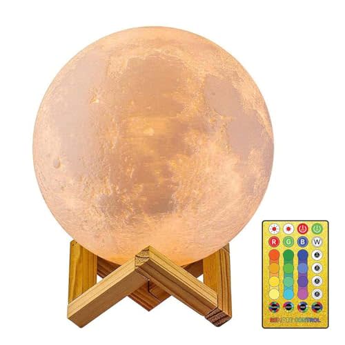 AED Moon Lamp for Bedroom Moon Night Light for Adults Kids Baby- Gifts for Girls Boys Women Men Remote Touch Control Wooden Stand 4.8 inch Small Size