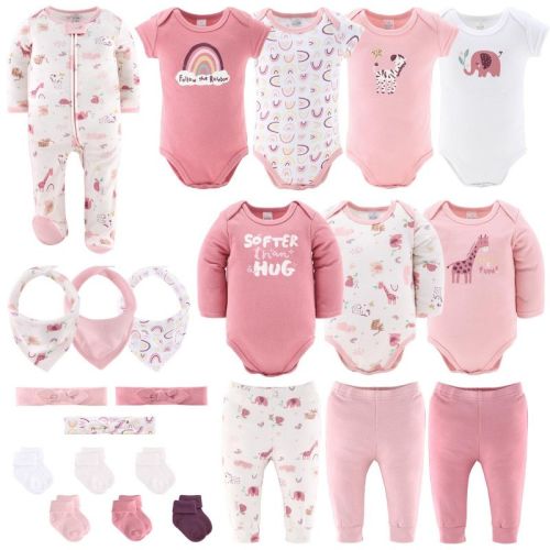 The Peanutshell Layette Gift Set for Baby Girls, Safari Rainbow, 23 Essential Pieces, Size: 3-6 months
