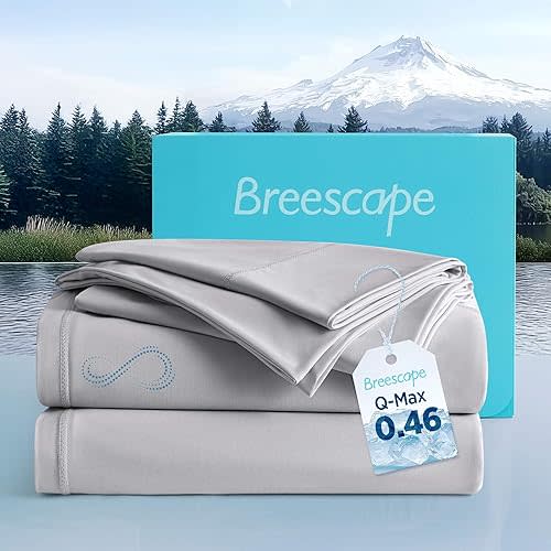 Breescape Cooling Sheet Set Queen Size - BlendTek™ Dry & Cool Technology for Hot Sleepers and Night Sweats, Q-Max>0.46, Deep Pocket Up to 18", 360° Elastic Band, Misty Gray