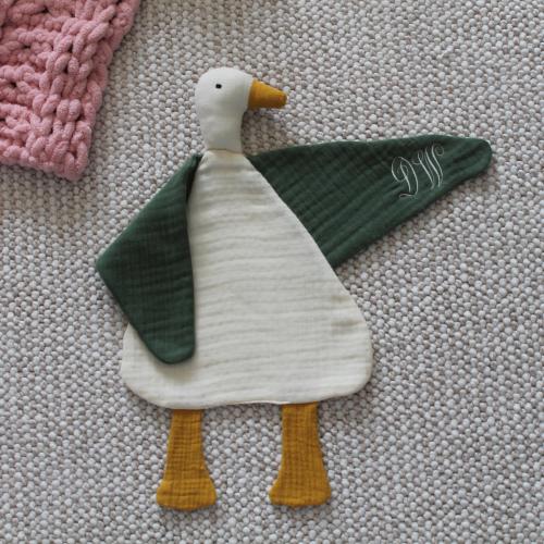 Goose lovey for babies Christmas Gift for kids, Custom Embroidered Muslin Animal Baby Shower Gifts, Newborn Keepsakes doudou personnalisé