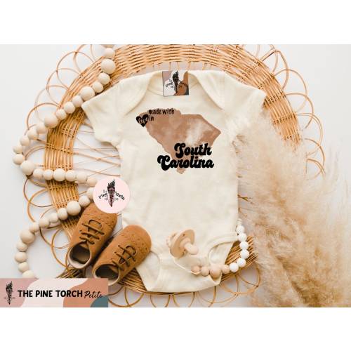 South Carolina baby bodysuit, made in South Carolina, South Carolina baby gift, South Carolina baby shirt, Made with love in South Carolina