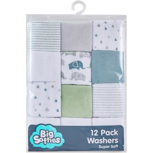 Big Softies Supersoft Spot Baby Washers 12 Piece Set, Green, 12 Count