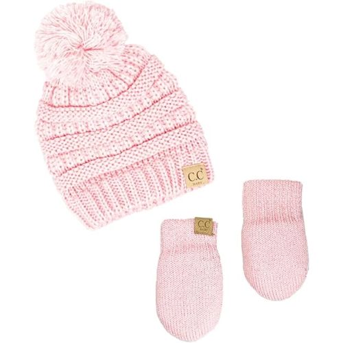 Funky Junque Cozy Infant Pom Pom Beanie & Fleece Lined Mitten Winter Set