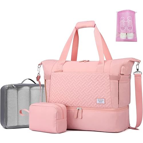 Duffle Bag for Travel, Weekender Bag with Shoe Compartment, Carry On Overnight Bag for Women with Toiletry Bag, 50L Gym Bag with Wet Pocket, Hospital Bags for Labor and Delivery