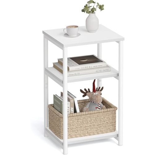 VASAGLE Side Table, Small End Table, Tall Nightstand for Living Room, Bedroom, Office, Bathroom, White ULET273W14