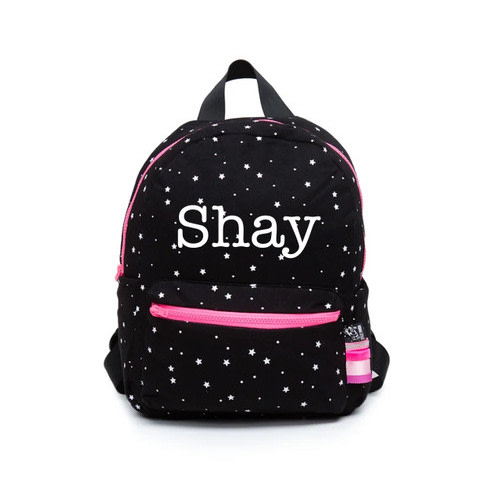 Small Backpack, Personalized, Stars with Pink Accents, Space Panda - Nik's Naks