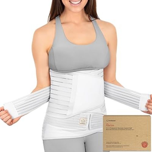 3 in 1 Postpartum Belly Support Recovery Wrap – Postpartum Belly Band, After Birth Brace, Slimming Girdles, Body Shaper Waist Shapewear, Post Surgery Pregnancy Belly Support Band (Matte White, M/L)