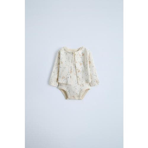 PACK OF PRINTED POINTELLE BODYSUIT AND JACKET - Ecru | ZARA United States