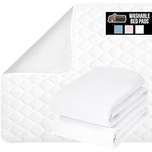GORILLA GRIP Washable Underpads, Waterproof Reusable Heavy Absorbency Incontinence Bed Pads, Leak Proof Toddler Mattress Pad, 52x34 2 Pack, Slip Resistant for Bedwetting, Adults and Kids, White