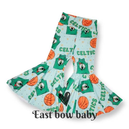 Boston Celtics bellbottom set, Boston Celtics infant clothing, Boston Celtics bow, Boston Celtics flares, Celtics girls fashion, Celtics