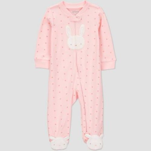 Carter's Just One You® Baby Girls' Easter Endcap Geo Bunny Sleep N' Play - Pink 3m: Cotton Footed Pajamas, Two-way Zipper