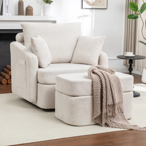 Upholstered Corduroy Swivel Chair With Ottoman | Wayfair